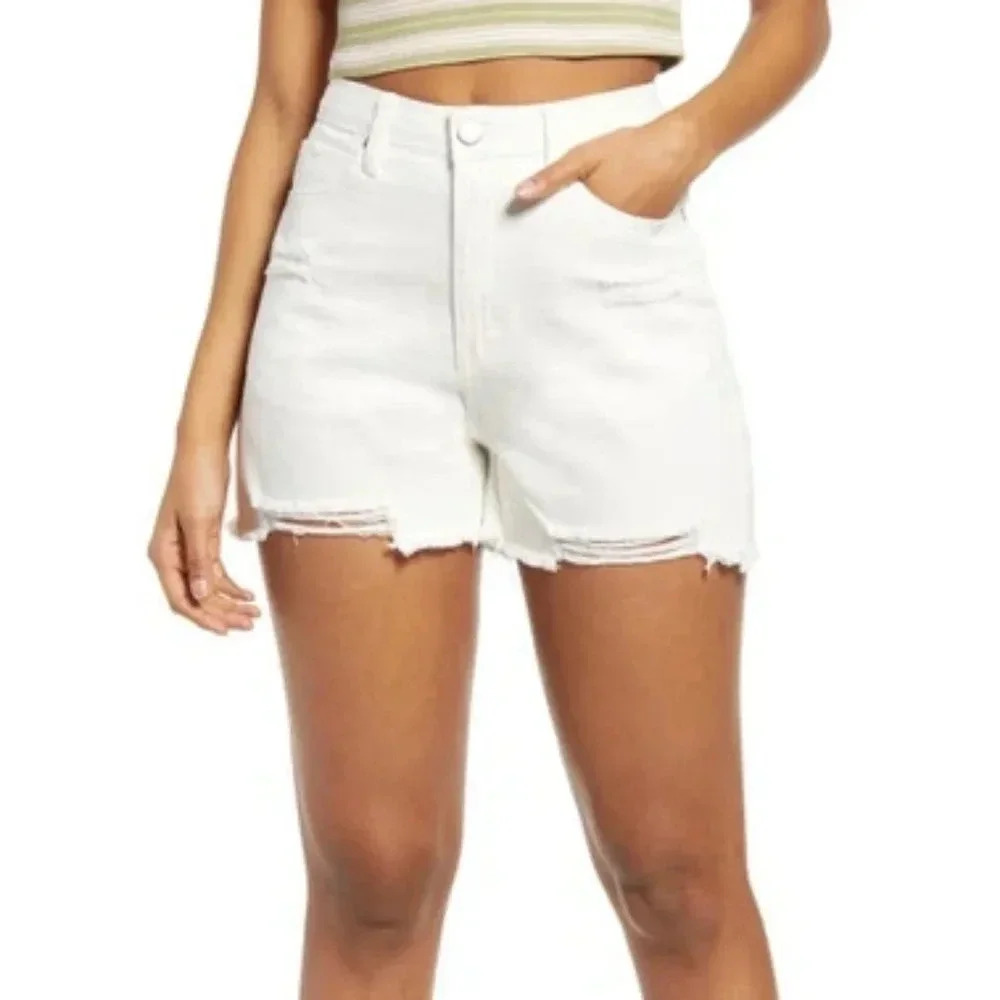 BP Be Responsible‎ High Rise White Denim Distressed Cutoff Shorts Size 28 NWT